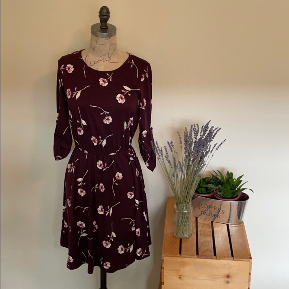 French grey floral plum dress size xs
